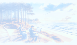 Trio of musicians playing musical instruments near the pacific ocean on the Lone Beach Peninsula, WA